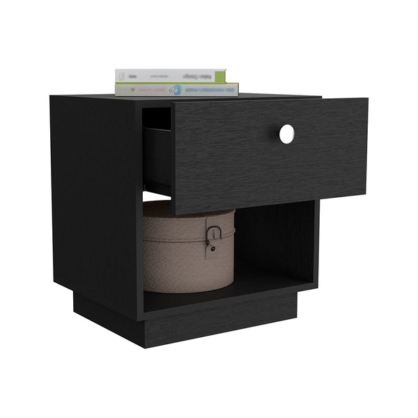 English Elm Nightstand Viliigili With One Drawer, Elegant Black Wenge Finish – Compact Storage For Any Space B092123121