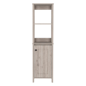 English Elm Linen Cabinet Jannes - Light Gray Finish, Two Open Shelves & Single Door For Stylish Bathroom Storage B092122957