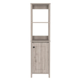 English Elm Linen Cabinet Jannes, Two Open Shelves, Single Door, Light Gray Finish