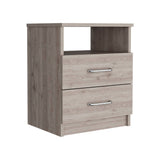 English Elm Nightstand Olienza, Two Drawers, One Shelf, Light Gray Finish