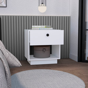 English Elm Nightstand Viliigili – Modern White Finish With One Drawer & Open Shelf For Small Spaces & Storage B092123120