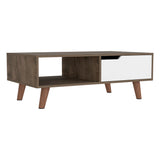 English Elm Coffee Table 2.0 Bull, One Drawer, Four Legs, Dark Brown / White Finish