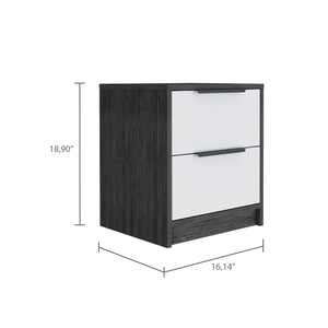 English Elm Nightstand Cervants - Stylish Two-Drawer Storage Solution In Smokey Oak & White Finish, Compact Design B092122885