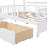 English Elm Wooden Full Size House Bed With 2 Drawers,Kids Bed With Storage Shelf, White