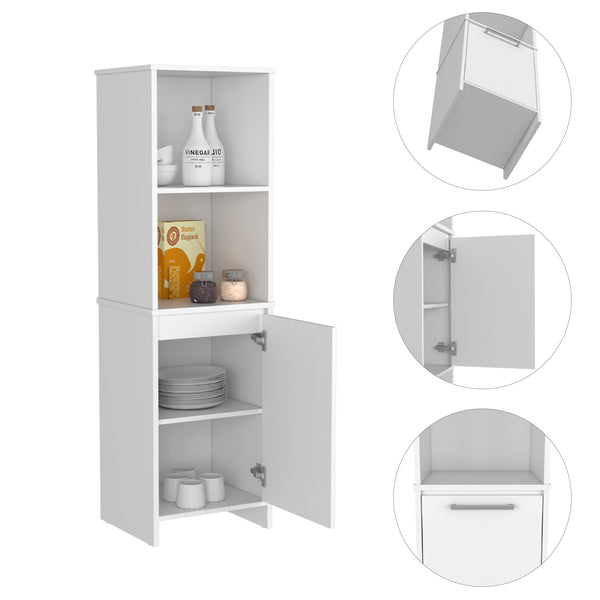 English Elm Kitchen Pantry Cabinet - Stylish Single Door With Open Shelves, Soft-Close Hinges, White Finish B092122927