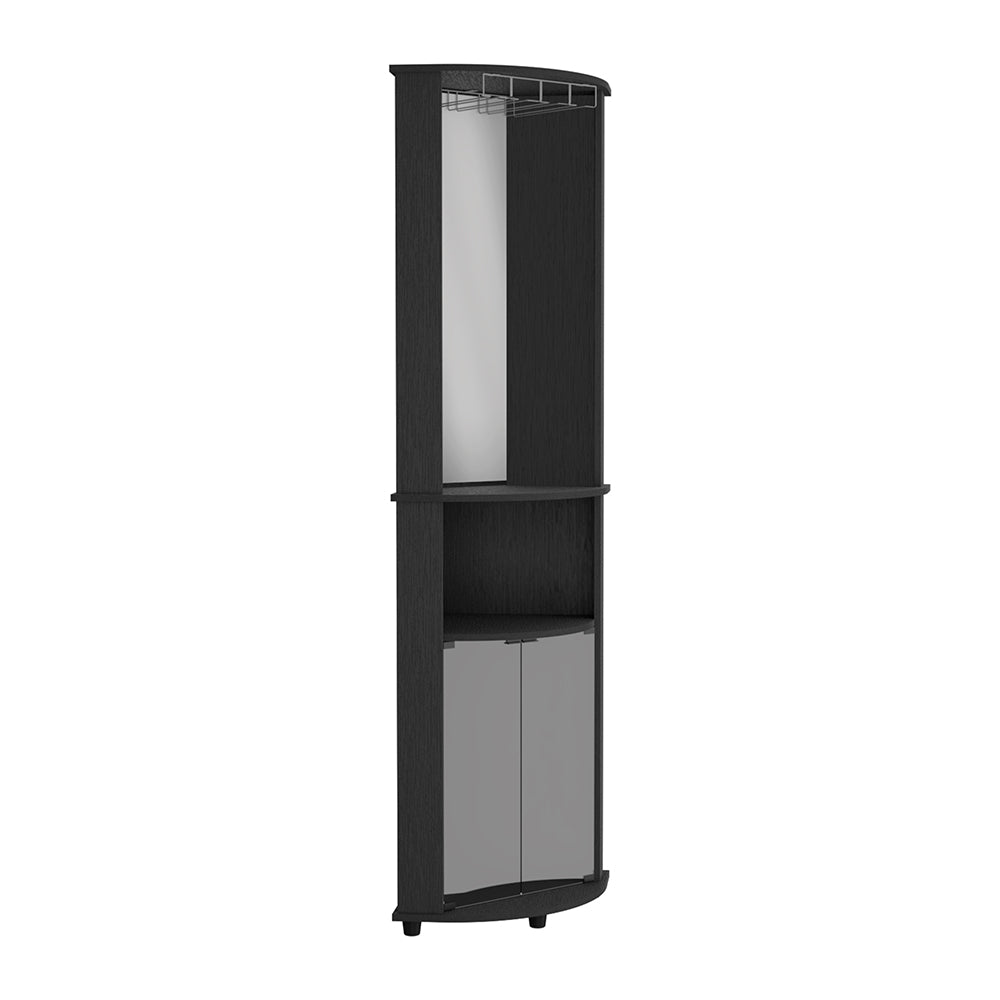 English Elm Corner Bar Cabinet Rialto Black Wengue Finish - Space-Saving Corner Storage with 3 Shelves, Durable B092123129