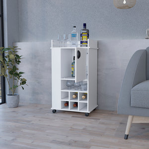 English Elm Bar Cart Reese with Smooth Casters, Six Wine Cubbies, Single Cabinet & Spacious Cocktail Surface White B092123139