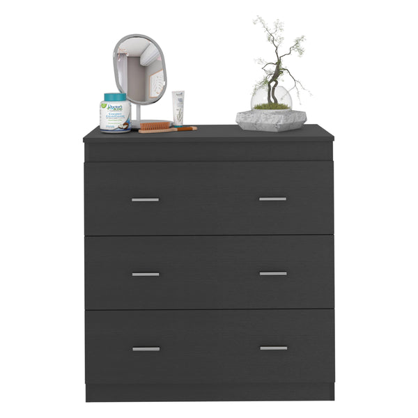 English Elm Three Drawer Litress Dresser with Metal Handles, Black Wengue Particle Board, Durable & Stylish Finish B092123041