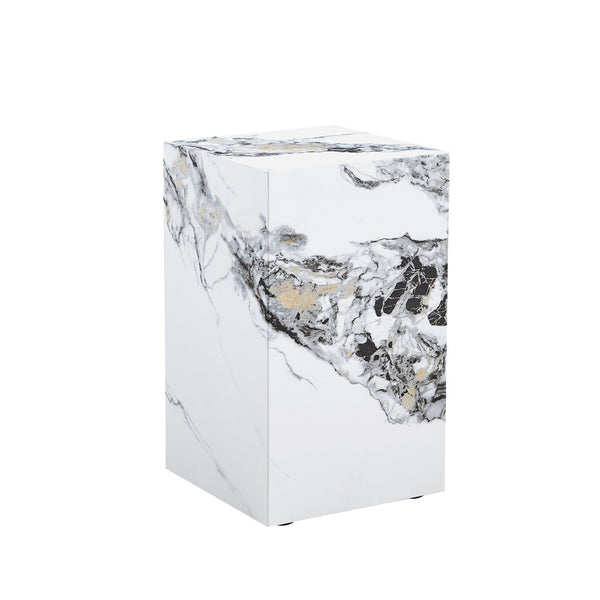 English Elm Elevate Any Corner with a Marble Patterned Mdf Pedestal Side Table for Modern Homes W1151P389856