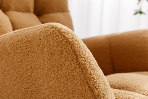 English Elm 050-teddy Fabric Glider Rocking Chair Plush Nursery Accent Seat with Wooden Base W527P176785