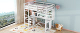 Hearth and Haven Zanesville Twin Loft Bed with Multi storage Desk, LED light, Bedside Tray and Charging Station, White