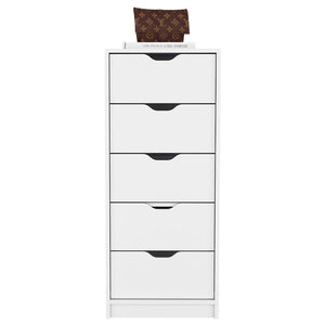 English Elm Dresser Kamran - Slim Five-Drawer Storage Solution In Crisp White Finish For Modern Spaces B092122837