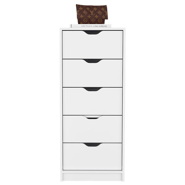 English Elm Dresser Kamran - Slim Five-Drawer Storage Solution In Crisp White Finish For Modern Spaces B092122837