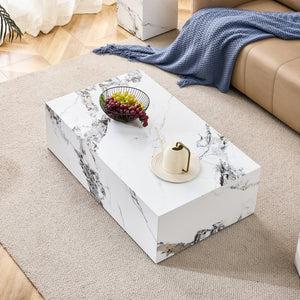 English Elm 39.3*23.6*12 Walnut Grain Mdf Low Profile Coffee Table for Modern Living Rooms White W1151P433599