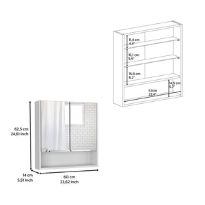 English Elm Medicine Cabinet With Mirror - Stylish White Finish, 3 Shelves & Open Storage For Modern Bathrooms B092122969