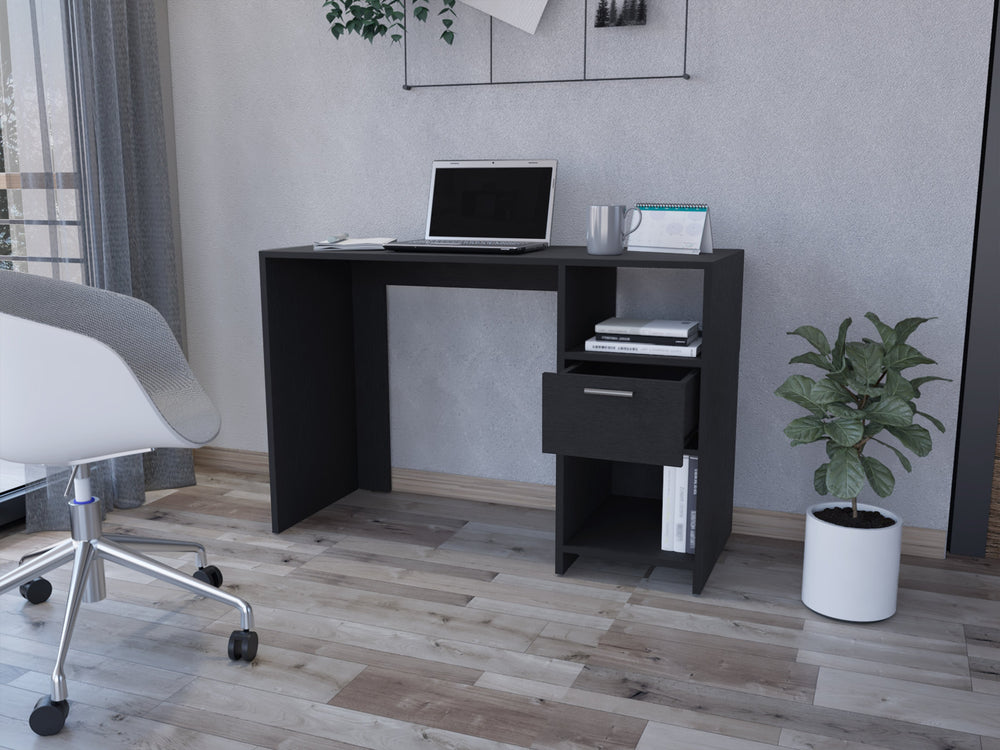 English Elm Computer Desk Odessa – Sleek Black Wengue Finish With Drawer & Open Storage For Small Spaces B092123157