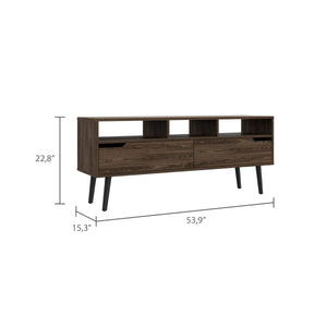 English Elm Tv Stand 60" Capacity Dark Walnut with 3 Open Shelves, 2 Adjustable Drawers, 56" Top Durable Design B092122876