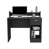 English Elm Computer Desk Delmar With Open Storage Shelves and Single Drawer, Black Wengue Finish