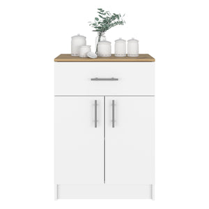 English Elm Pantry Netal White & Light Oak Cabinet with Drawer, Countertop, Steel Hinges, Durable Particleboard B092123025