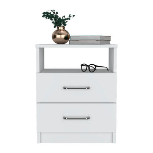 English Elm Nightstand Olienza - Stylish White Finish With 2 Drawers & Open Shelf For Organized Nighttime Essentials B092122826