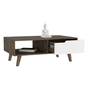 English Elm Coffee Coffee Table Dext with Single Door Cabinet and Open Shelf, Durable Particleboard Design Dark brown+White B092122944