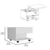 English Elm Lift Top Coffee Table Mercuri, Casters, White Finish