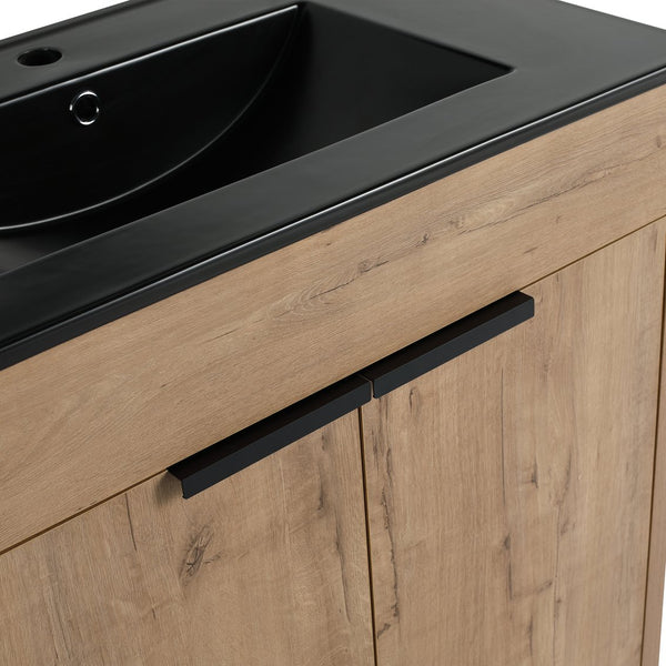 English Elm 30" Freestanding Bathroom Vanity With Black Ceramic Basin & Soft-Close Doors For Modern Spaces W999S00103