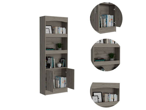 English Elm Bookcase Denver 70.8" Tall Light Gray Particle Board with Metal Hardware, Framed Elegant Shelves B092122900