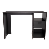 English Elm Computer Desk Odessa With Single Drawer and Open Storage Cabinets, Black Wengue Finish