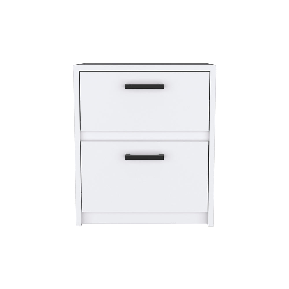 English Elm Nightstand With Two Drawers And Open Shelf - Elegant White Chequered Design For Stylish Storage Solutions B092123118