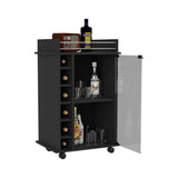 English Elm Bar Cart Baltimore, Two Tier Cabinet With Glass Door, Six Wine Cubbies, Black Wengue Finish