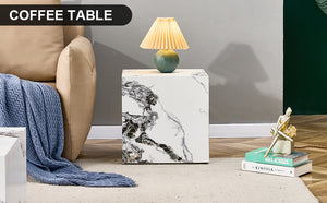 English Elm Modern Cube Coffee Table - Stylish White Mdf With Textured Design For Small Spaces & Living Rooms W1151P194276