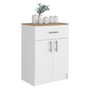 English Elm Pantry Netal White & Light Oak Cabinet with Drawer, Countertop, Steel Hinges, Durable Particleboard B092123025