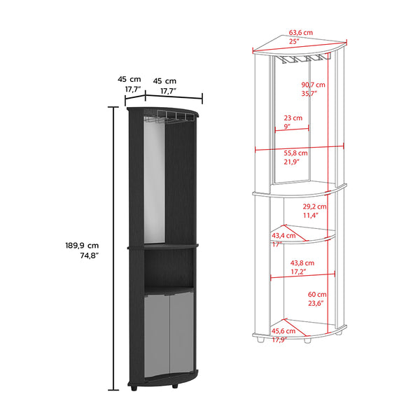 English Elm Corner Bar Cabinet Rialto Black Wengue Finish - Space-Saving Corner Storage with 3 Shelves, Durable B092123129