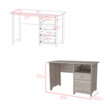 English Elm Writing Desk Brentwood With Three Drawers and Open Storage Shelf, Light Gray Finish