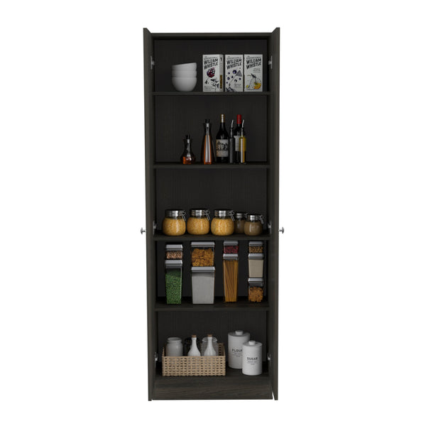 English Elm Storage Cabinet Pipestone Tall 5-Shelf Manufactured Wood Organizer with Two Doors and Durable Finish Black B092122866