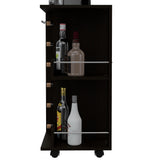 English Elm Bar Cart Wells, Four Casters, Black Wengue Finish