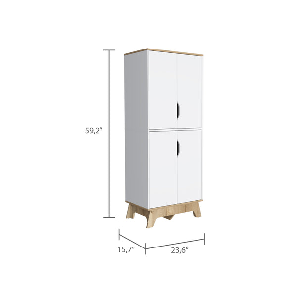 English Elm Double Kitchen Pantry Wallas Light Oak/White — Double-Door Storage Cabinet, 4 Shelves & Legs, Durable Countertop B092123099