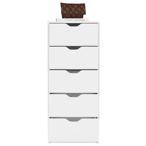English Elm Dresser Kamran - Slim Five-Drawer Storage Solution In Crisp White Finish For Modern Spaces B092122837