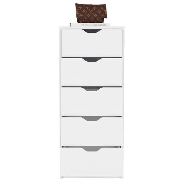 English Elm Dresser Kamran - Slim Five-Drawer Storage Solution In Crisp White Finish For Modern Spaces B092122837