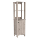 English Elm Linen Cabinet Jannes, Two Open Shelves, Single Door, Light Gray Finish