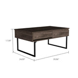 English Elm Lift Top Coffee Table With Drawer Vezu, Dark Walnut Finish