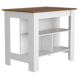 English Elm Kitchen Island Dozza, Three Shelves, White / Walnut Finish