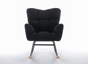English Elm 050-teddy Fabric Glider Rocking Chair Plush Nursery Accent Seat with Wooden Base W527P176791