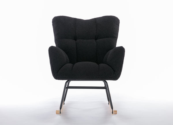 English Elm 050-teddy Fabric Glider Rocking Chair Plush Nursery Accent Seat with Wooden Base W527P176791