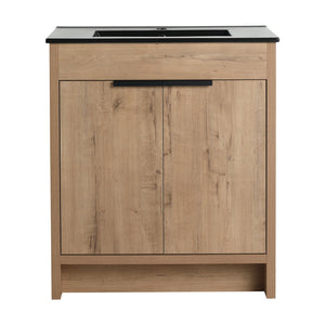 English Elm 30" Freestanding Bathroom Vanity With Black Ceramic Basin & Soft-Close Doors For Modern Spaces W999S00103