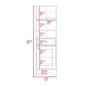 English Elm Linen Cabinet With Multiple Shelves, Modern Light Oak & White Finish For Stylish Bathroom Storage B092122879