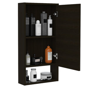 English Elm Medicine Cabinet Irvine - Large Mirrored Storage With External Shelf In Elegant Black Wengue Finish B092122955