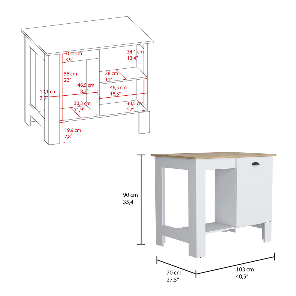 English Elm Kitchen Island Shoproni - Versatile White Finish With Spacious Countertop & Storage Drawer For Your Home B092123303