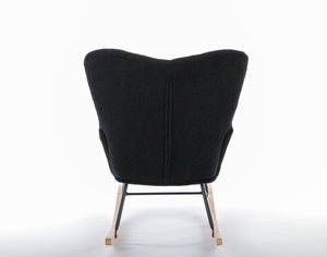 English Elm 050-teddy Fabric Glider Rocking Chair Plush Nursery Accent Seat with Wooden Base W527P176791
